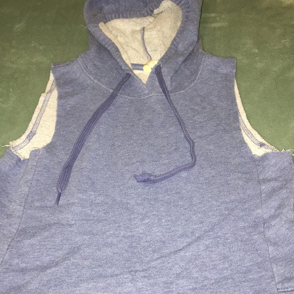 Blue cropped and sleeve less sweat shirt